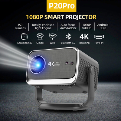 FLYIN P20 Pro 4K 350Lms 1080P Full HD Projector Lente de Foco Automático Lâmpada LCD Android 13 Airplay Uso de cinema doméstico portátil